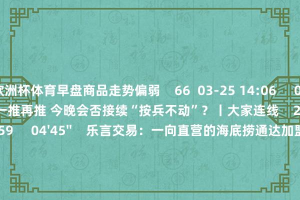 欧洲杯体育早盘商品走势偏弱    66  03-25 14:06     03'54''    欧央行降息预期一推再推 今晚会否接续“按兵不动”？丨大家连线    252  03-07 15:59     04'45''    乐言交易：一向直营的海底捞通达加盟了 背后原因几何    64  03-07 13:00     01'22''    华夏证券：瞻望股指总体将保管轰动容颜｜有看投    43  03-07 12:43     185'00''    2024年3月6日《市集零距离》下昼    77  03-06 16:05     一财最热    点击关闭-开云 (集团) 官方网站 Kaiyun 登录入口